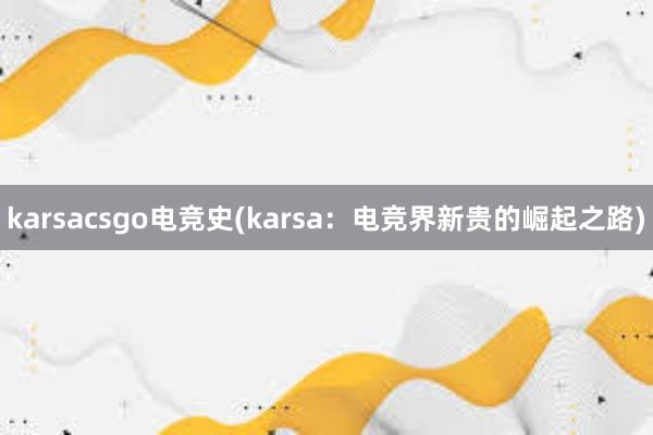 karsacsgo电竞史(karsa：电竞界新贵的崛起之路)