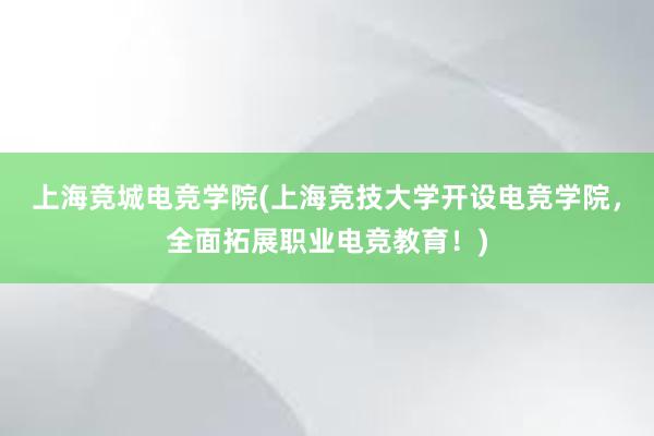 上海竞城电竞学院(上海竞技大学开设电竞学院，全面拓展职业电竞教育！)