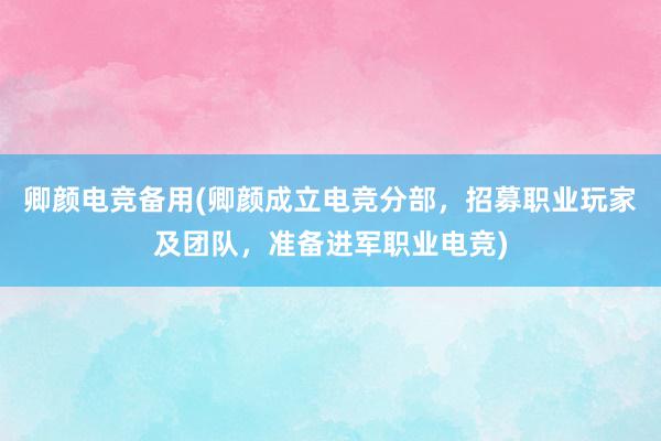 卿颜电竞备用(卿颜成立电竞分部，招募职业玩家及团队，准备进军职业电竞)