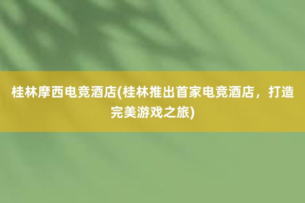 桂林摩西电竞酒店(桂林推出首家电竞酒店，打造完美游戏之旅)