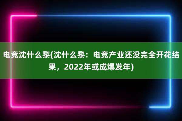 电竞沈什么黎(沈什么黎：电竞产业还没完全开花结果，2022年或成爆发年)