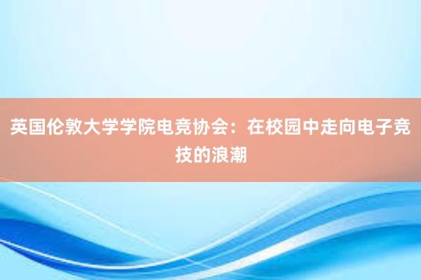 英国伦敦大学学院电竞协会：在校园中走向电子竞技的浪潮